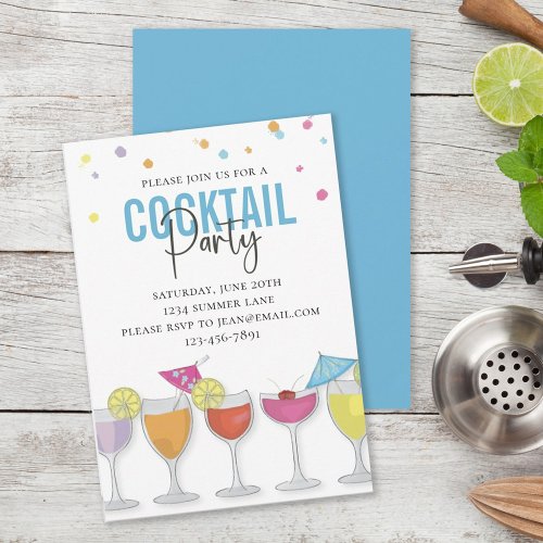 Minimalist Simple Cocktail Party Modern Blue Invitation