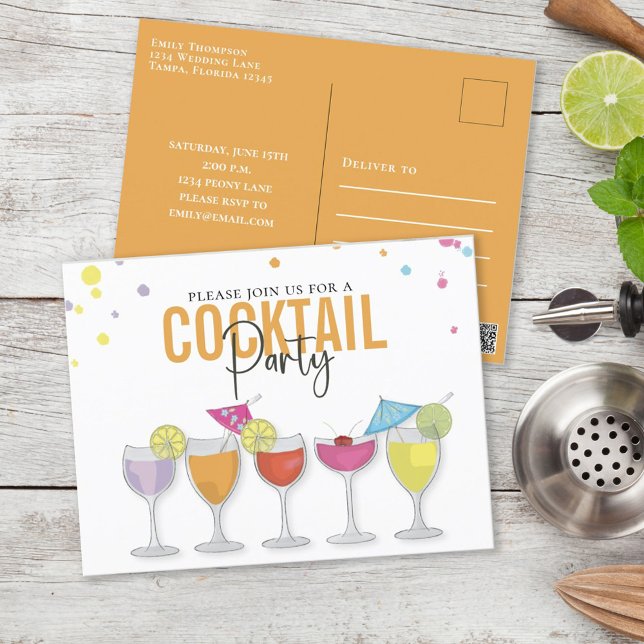Minimalist Simple Cocktail Party Modern Invitation Postcard (Creator Uploaded)
