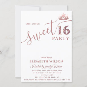 Minimalist Simple Cool rose gold tiara sweet 16 Invitation
