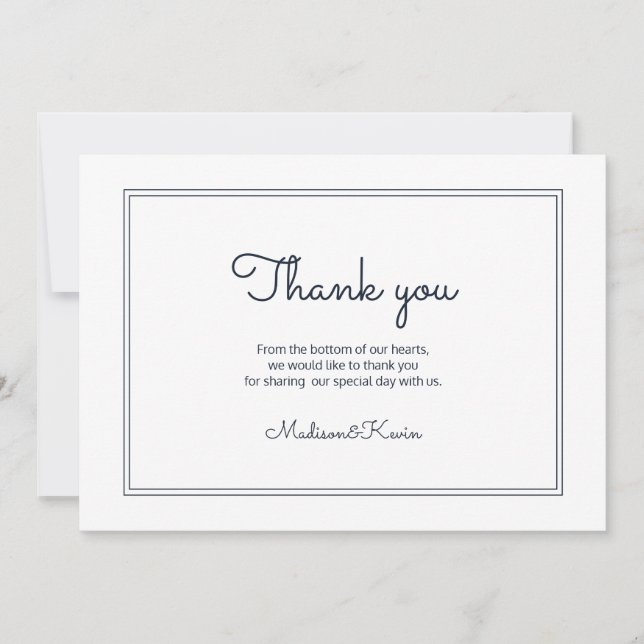 Minimalist Simple Cursive Script Wedding Thank You Card (Front)