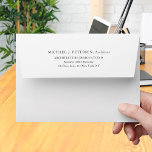 Minimalist simple custom return address business envelope<br><div class="desc">Elegant minimal typography custom name,  title,  return address black and white simple basic template envelopes.</div>