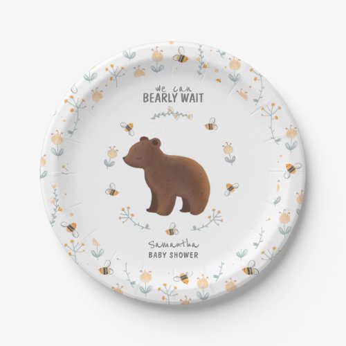 Minimalist simple cute bear baby shower paper plates