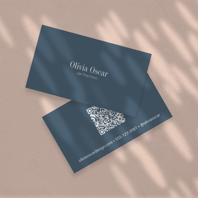 Minimalist Simple Dark Blue Clean Custom QR Code Business Card (Creator Uploaded)