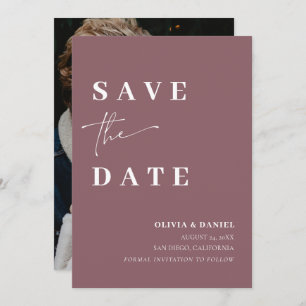 Minimalist Simple Dusty Purple Photo Save the Date Invitation