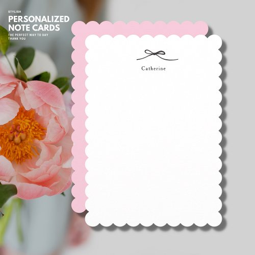 Minimalist Simple Elegant Black and Blush Pink Bow Note Card