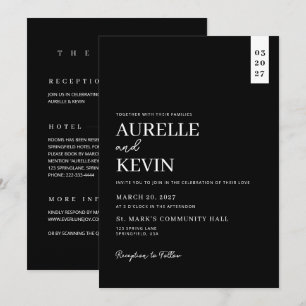 Minimalist Simple Elegant Black QR Code Wedding Invitation
