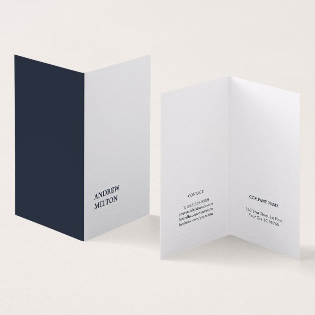Minimalist Simple Elegant Blue White Consultant Business Card (Inside and Outside)