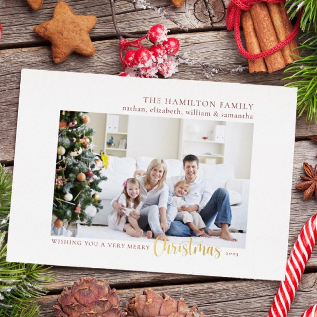 Minimalist Simple Elegant Family Christmas Photo Foil Holiday Card (Creator Uploaded)