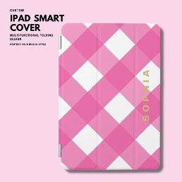 Minimalist Simple Elegant Hot Pink Gold Monogram iPad Mini Cover