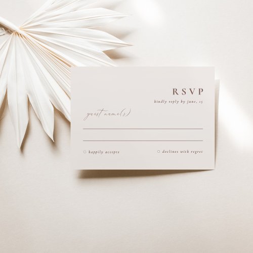 Minimalist Simple Elegant Ivory Beige RSVP Card 
