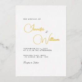 Minimalist Simple Elegant Modern White Wedding Foil Invitation