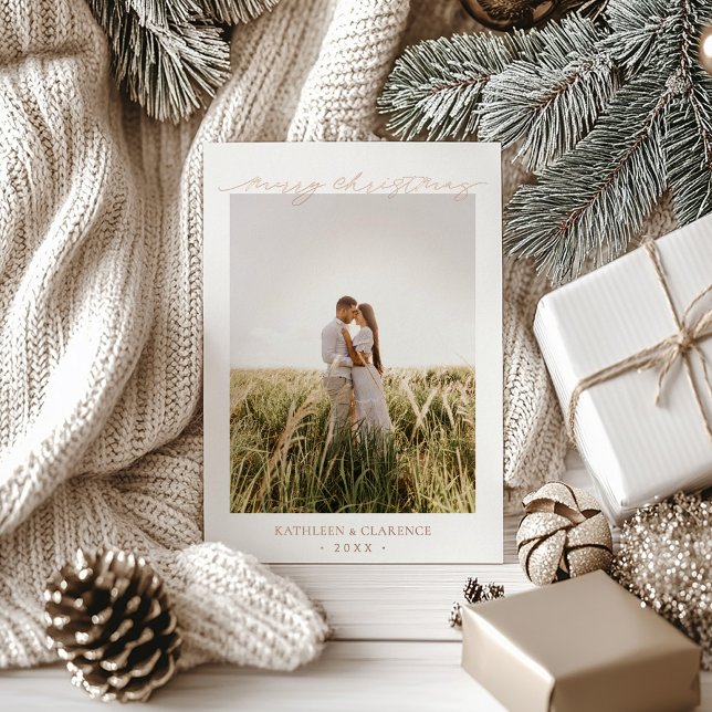 Minimalist Simple Elegant Photo Classic Christmas Foil Holiday Card (Creator Uploaded)