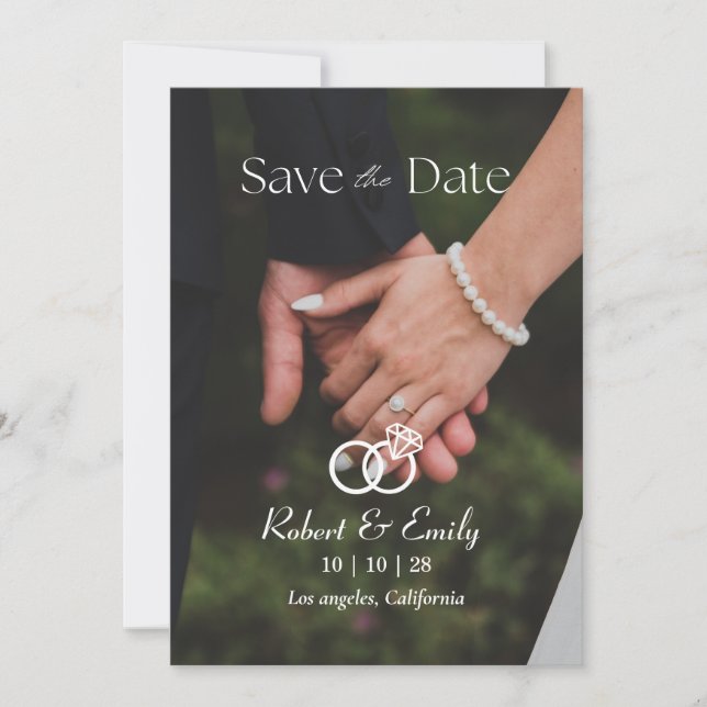 Minimalist simple elegant photo wedding  save the date (Front)
