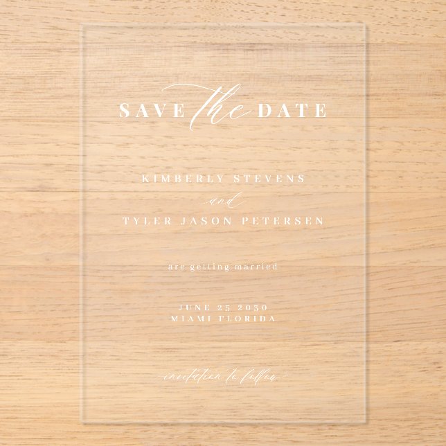 Minimalist simple elegant wedding save the date acrylic invitations (Front)