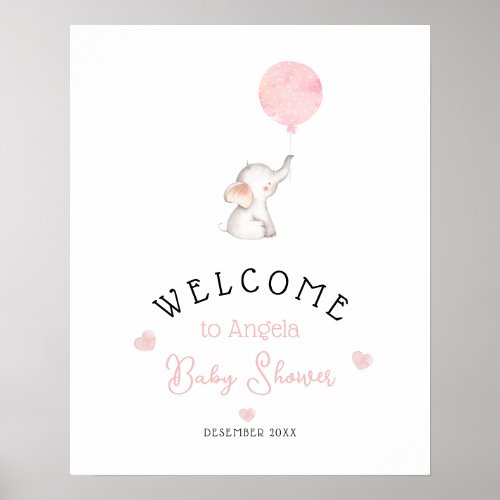 Minimalist simple elephant Baby Shower welcome  Poster