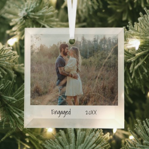 Minimalist Simple Engagement Photo Engaged Glass Ornament