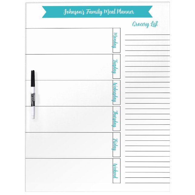 Minimalist Simple Family Meal Planner  Dry Erase Board (Front)