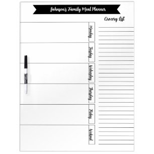Minimalist Simple Family Meal Planner  Dry Erase Board