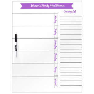 Minimalist Simple Family Meal Planner  Dry Erase Board