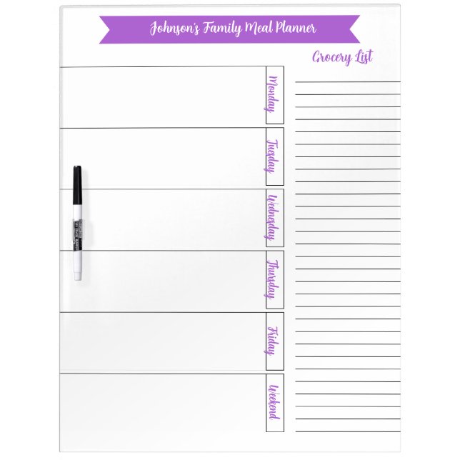 Minimalist Simple Family Meal Planner  Dry Erase Board (Front)