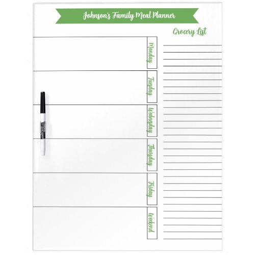 Minimalist Simple Family Meal Planner  Dry Erase Board