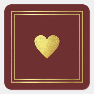 minimalist simple faux gold love heart wedding square sticker