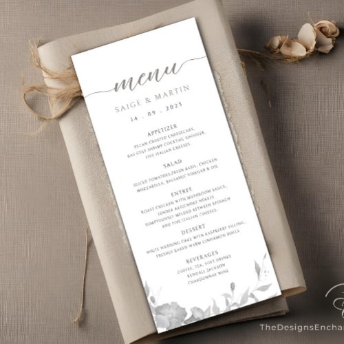 Minimalist Simple Floral Boho Wedding Menu Card