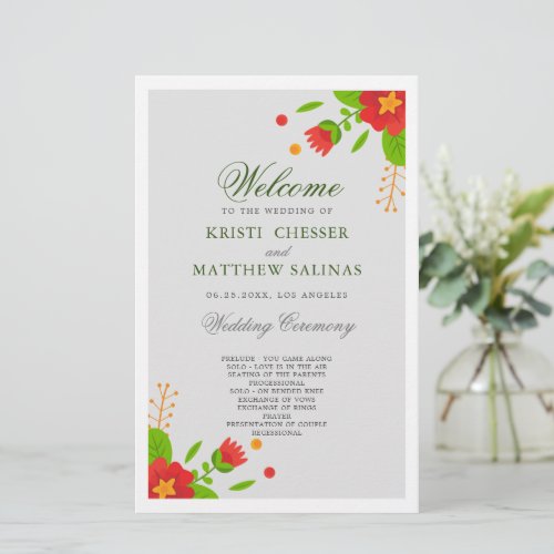 Minimalist Simple Floral Wedding Program Card
