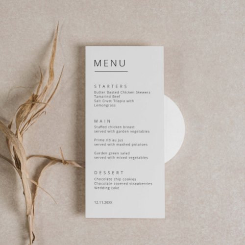 Minimalist Simple Font Wedding Menu Card