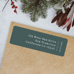 Minimalist Simple Forest Green Return Address Label<br><div class="desc">A stylish modern holiday return address label with a classic typography address with a dividing line and family name with a vertical text direction in white. The design has a dark forest green feature color and is in a 'scandi' scandinavian design style. The address and name can be easily customized...</div>