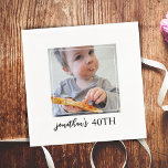 Minimalist Simple Forty Birthday Party Photo  Napkins<br><div class="desc">Modern Simple Birthday Custom Photo Napkins Personalized |
Happy 40th 50th 60th 70th 80th Birthday Party Custom Napkins with Photo | 
Personalize these napkins with custom text.
You could change the background color as well.</div>