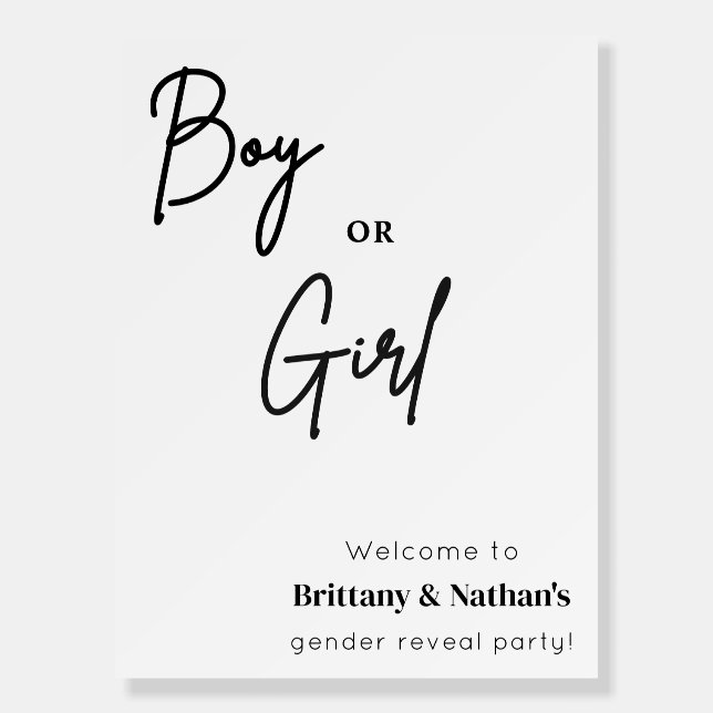 Minimalist Simple Gender Reveal Party Welcome Sign (Front)