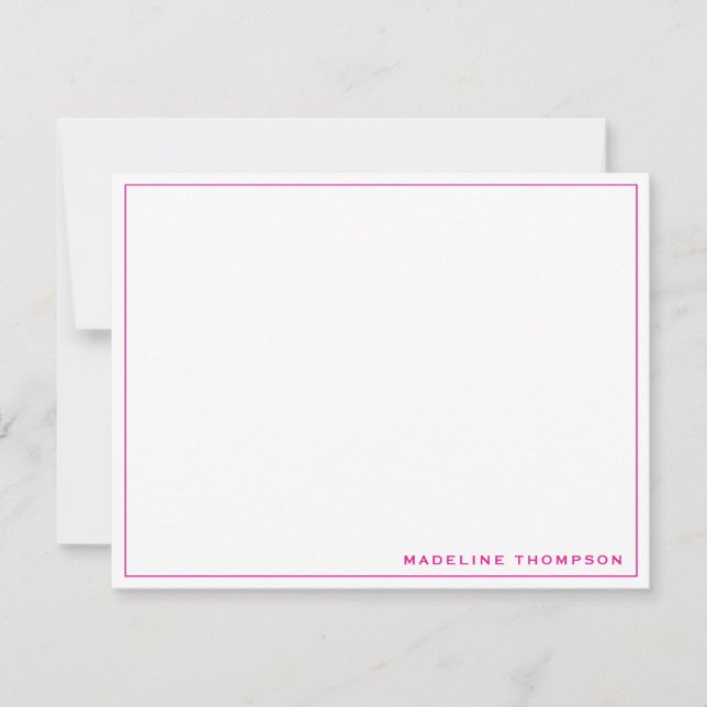 Minimalist Simple Girly Magenta Note Card (Front)