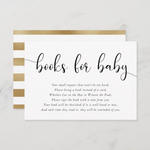 Minimalist simple gold black white books for baby enclosure card