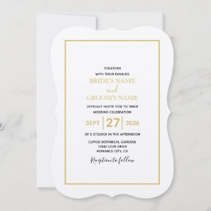 Minimalist Simple Gold Black & White Wedding Invitation