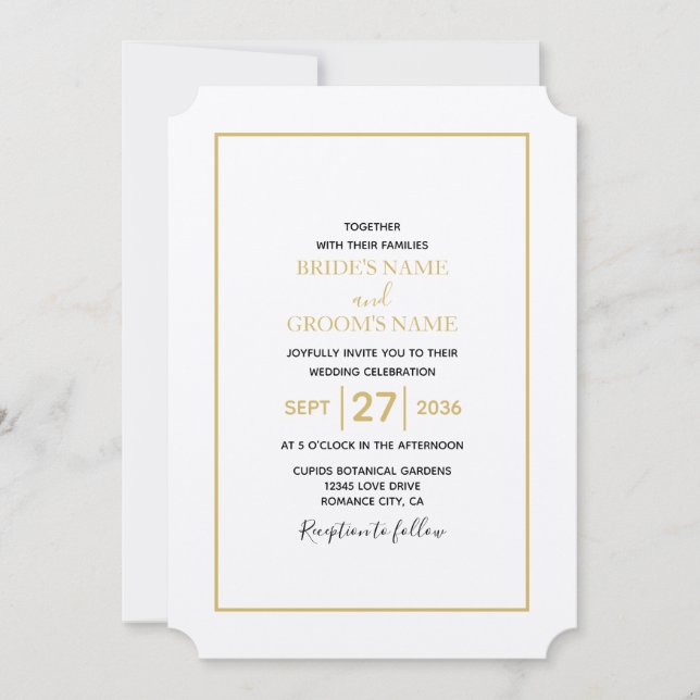 Minimalist Simple Gold Black & White Wedding Invitation (Front)