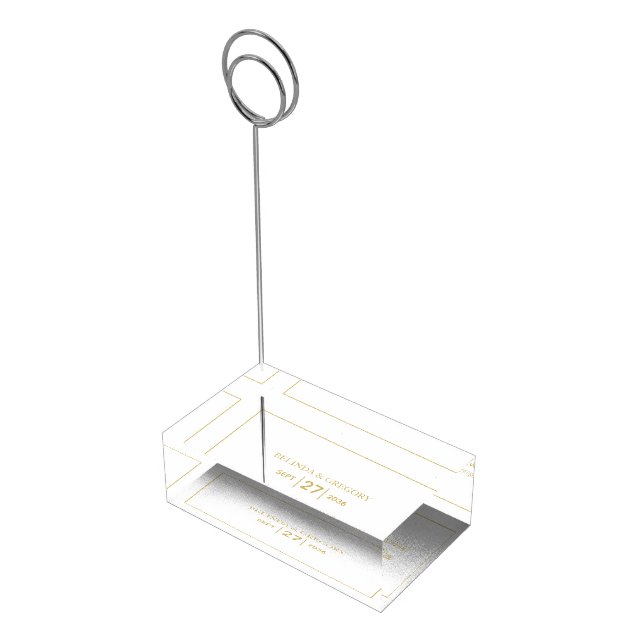 Minimalist Simple Gold Black & White Wedding Place Card Holder (Corner)