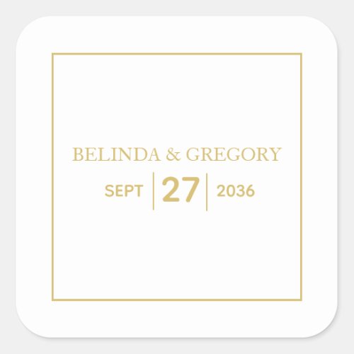 Minimalist Simple Gold Black  White Wedding  Square Sticker