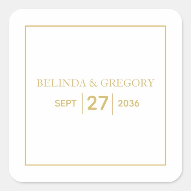 Minimalist Simple Gold Black & White Wedding  Square Sticker (Front)