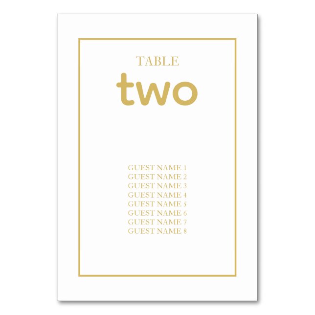 Minimalist Simple Gold Black & White Wedding  Table Number (Front)