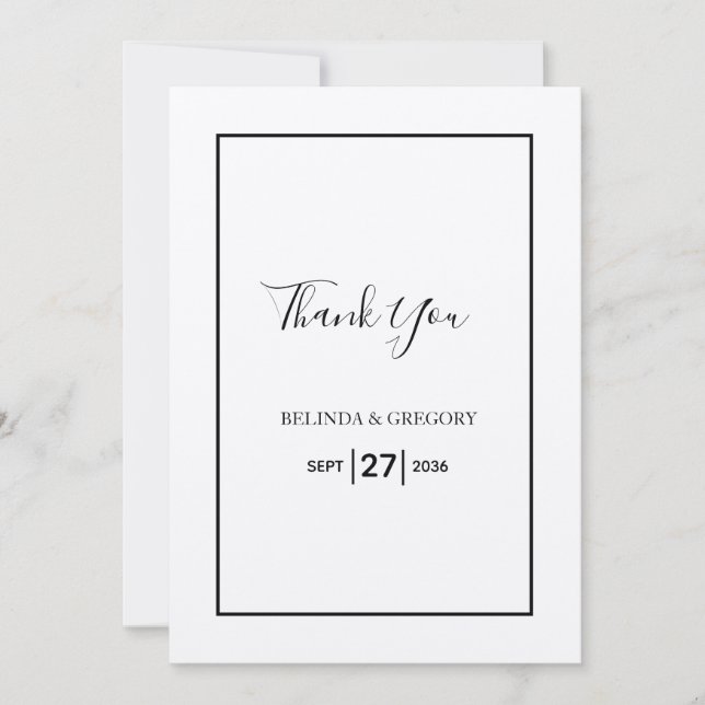 Minimalist Simple Gold Black & White Wedding  Thank You Card (Front)
