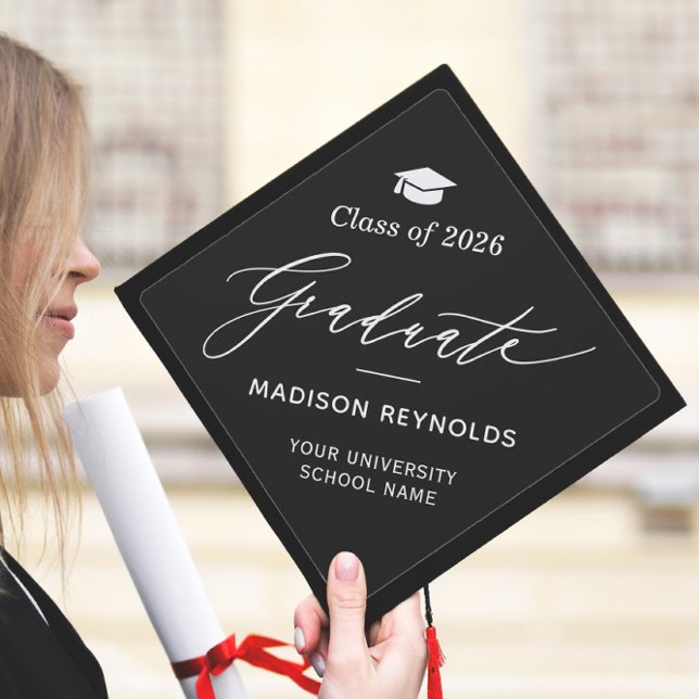 Minimalist Simple Graduate Script Class of 2026 Graduation Cap Topper (Creator Uploaded)