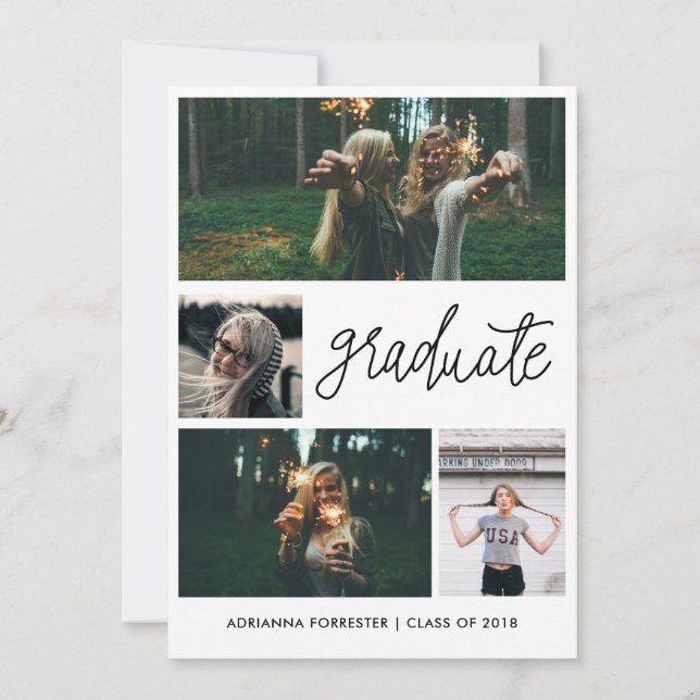 Minimalist Simple Graduate Script | Four Photo Invitation (Front)