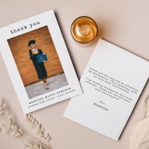 Minimalist Simple Graduation Photo Thank You Note Card