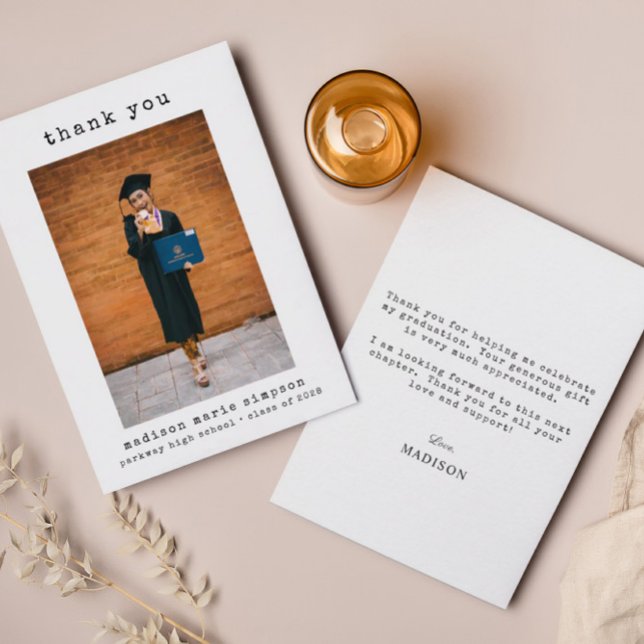 Minimalist Simple Graduation Photo Thank You Note Card (Creator Uploaded)