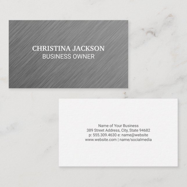 Minimalist Simple Gray Metal Texture Business Card (Front/Back)