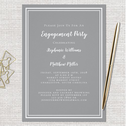 Minimalist Simple Gray White Engagement Party Invitation