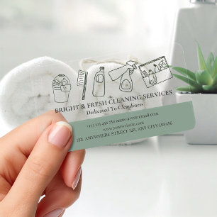 Minimalist Simple Green Cleaning Services Clear Business Cards