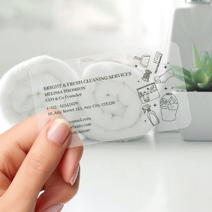 Minimalist Simple Green Cleaning Services Clear Business Cards
