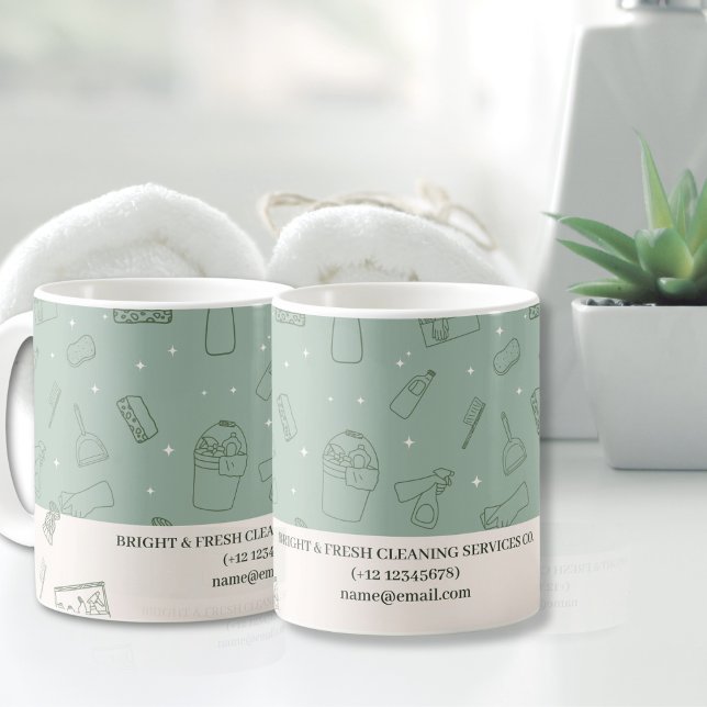 Minimalist Simple Green Cream Cleaning Services Coffee Mug (Creator Uploaded)